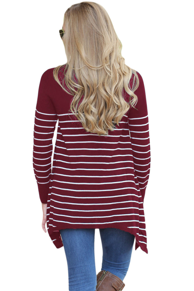 Wine Striped Knit Pullover Sweater Top