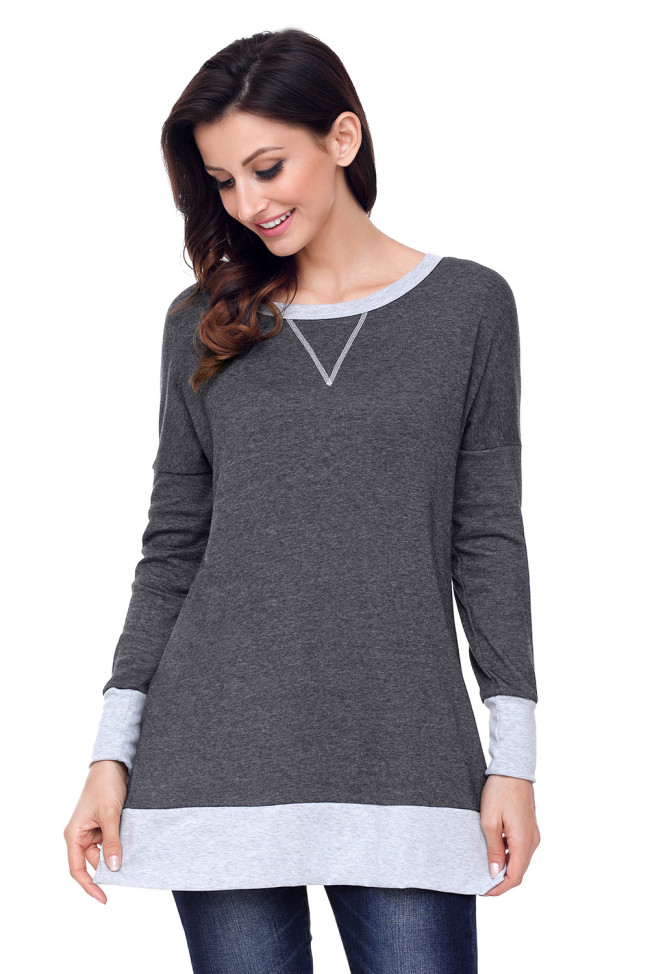 Charcoal Side Pocket Elbow Patch Colorblock Tunic