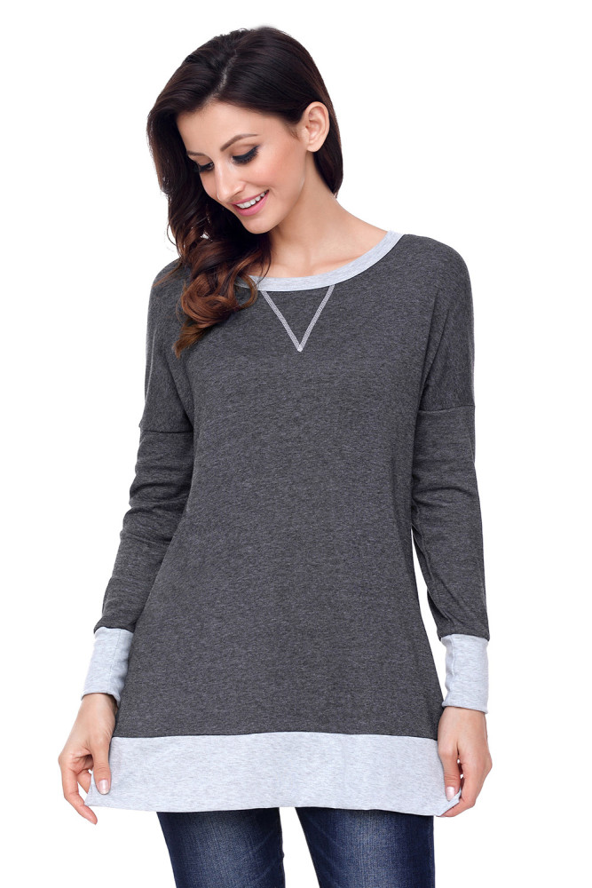 Charcoal Side Pocket Elbow Patch Colorblock Tunic