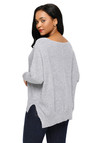 Gray Oversized Knit High-low Slit Side Sweater