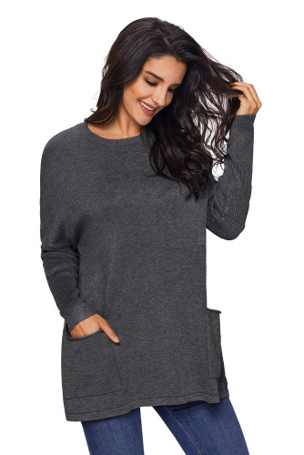 Charcoal Oversize Fit Pocket Sweater Tunic