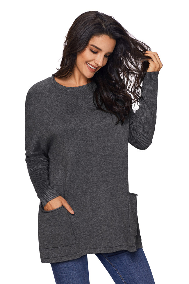 Charcoal Oversize Fit Pocket Sweater Tunic