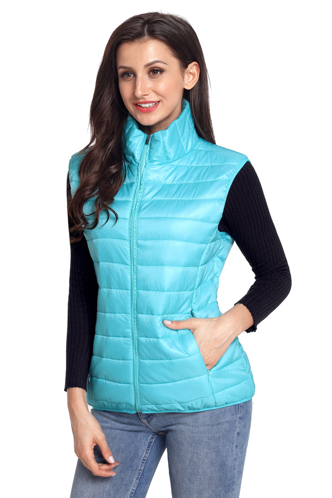 Turquoise Quilted Cotton Down Vest