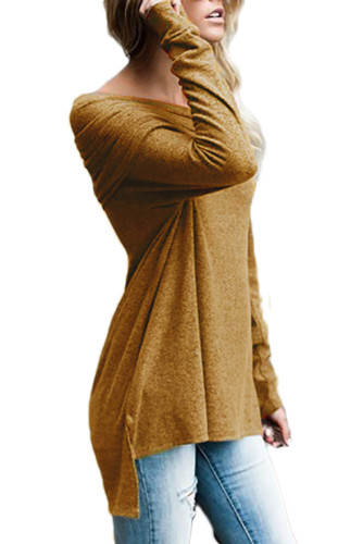 Mustard Ruched Off Shoulder Long Sleeve Top