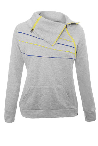 Zip and Piping Trim Grey Sweatshirt
