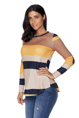 Mustard Color Block Top with Sequin Elbow Patches