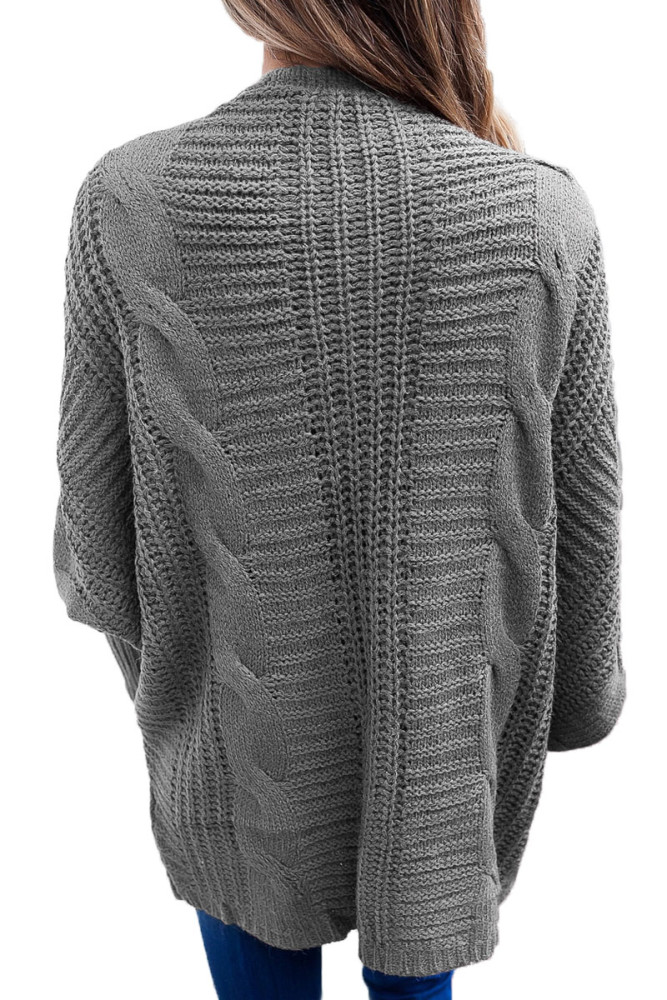 Grey Ribbed Cuffs Dolman Sleeved Cardigan