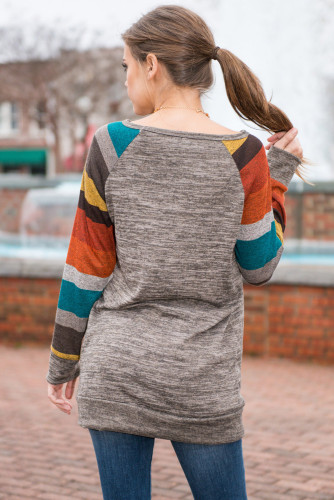 Multicolor Long Sleeve Heathered Grey Sweatshirt