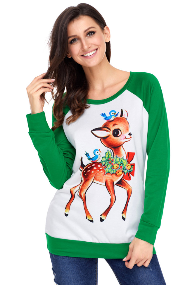Reindeer and Birds Green Long Sleeve Christmas Shirt