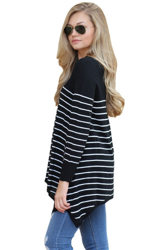 Black Striped Knit Pullover Sweater Top