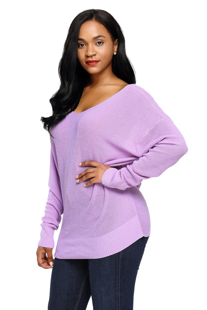 Violet Knit Sweater with Twist Back Detail