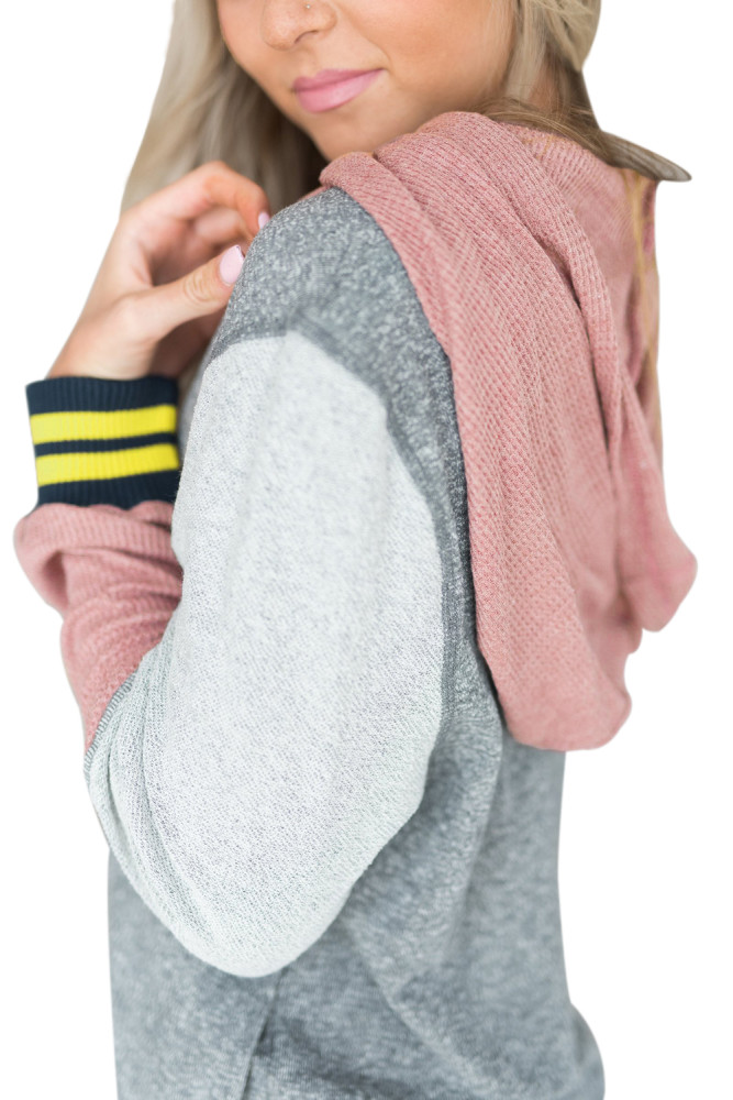 Varsity Striped Grey Colorblock Hoodie