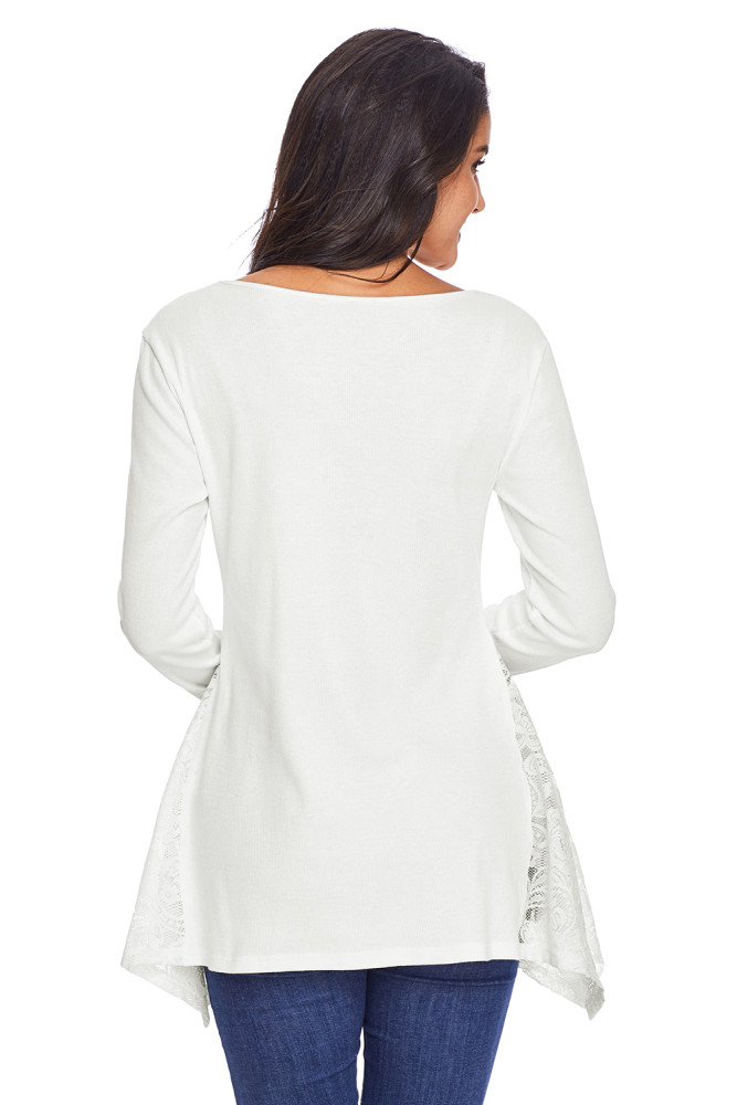 Graceful Lace Inset Side White Womens Top