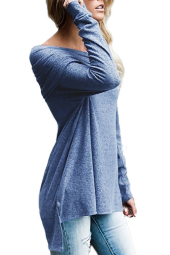 Blue Ruched Off Shoulder Long Sleeve Top