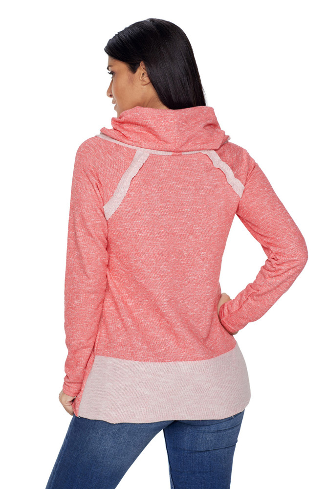 Pink Raw Edge Cowl Neck Pullover Sweatshirt