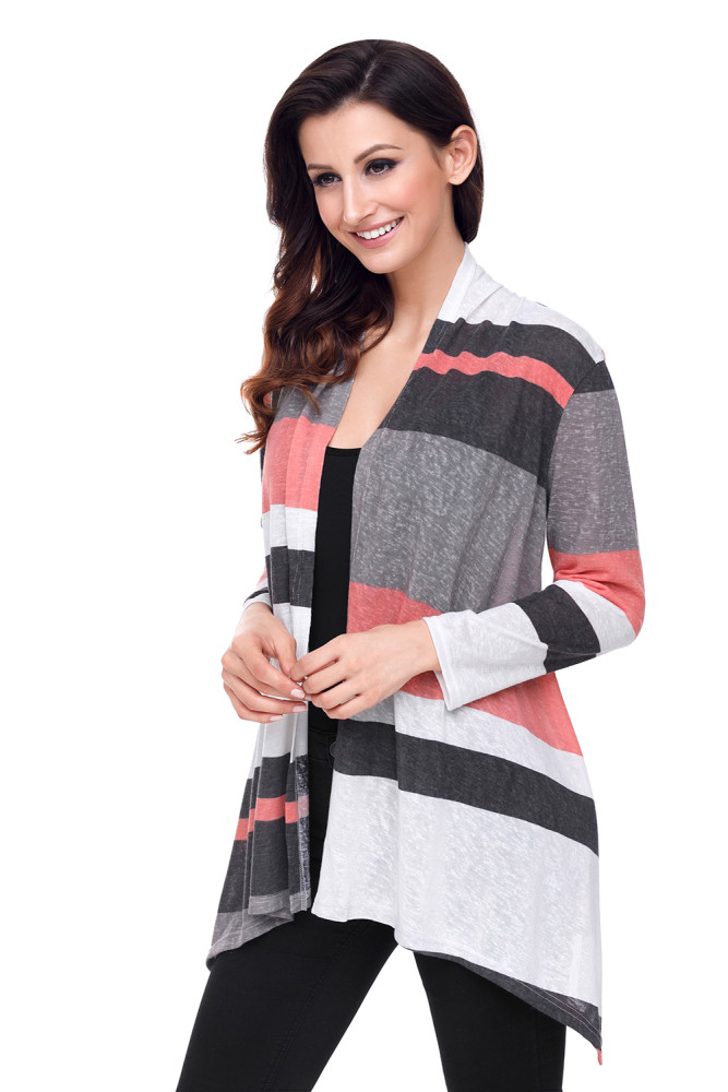 Mauve and Taupe Shawl Neck Colorblock Long Sleeve Cardigan