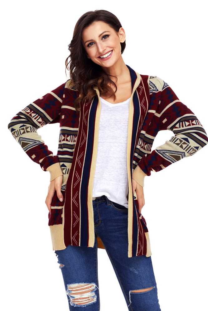 Khaki Aztec Print Cardigan