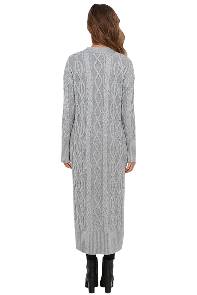 Grey Cable Knit Long Cardigan