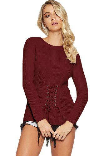 Purplish Red Corset Knit Sweater