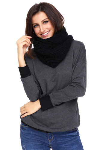 Black Cozy Chunky Knit Tassel Scarf