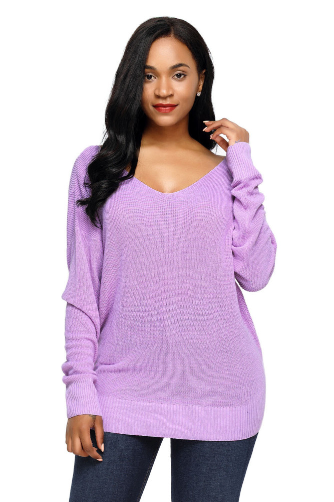 Violet Knit Sweater with Twist Back Detail