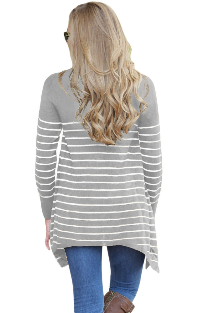 Gray Striped Knit Pullover Sweater Top