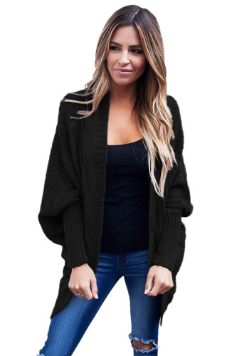 Black Ribbed Cuffs Dolman Sleeved Cardigan