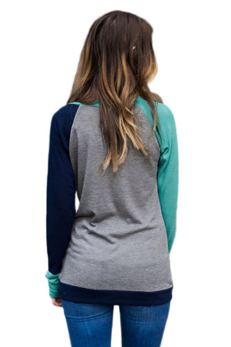 Green Navy Splice Gray Long Sleeve Top