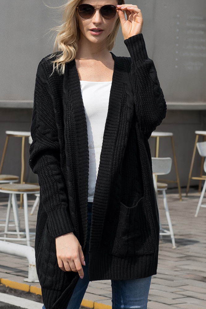 Black Knit Texture Long Cardigan