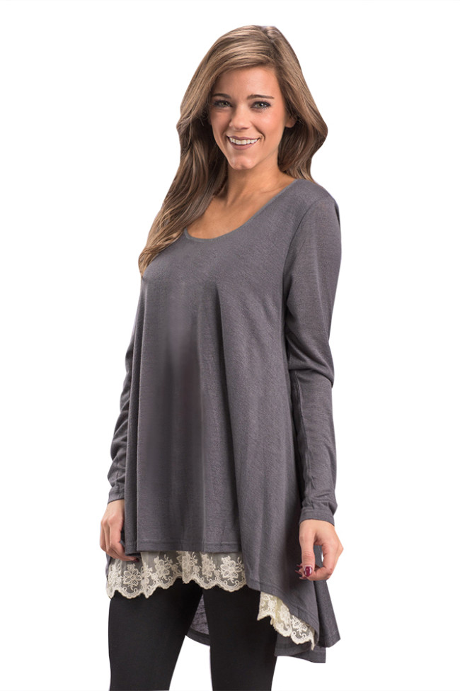 Charcoal Swingy Layered Long Sleeve Tunic