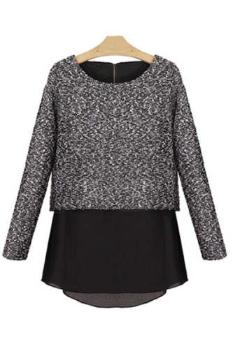 Heather Grey Sweatshirt with Black Chiffon Hem