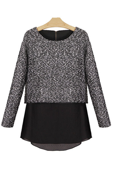 Heather Grey Sweatshirt with Black Chiffon Hem