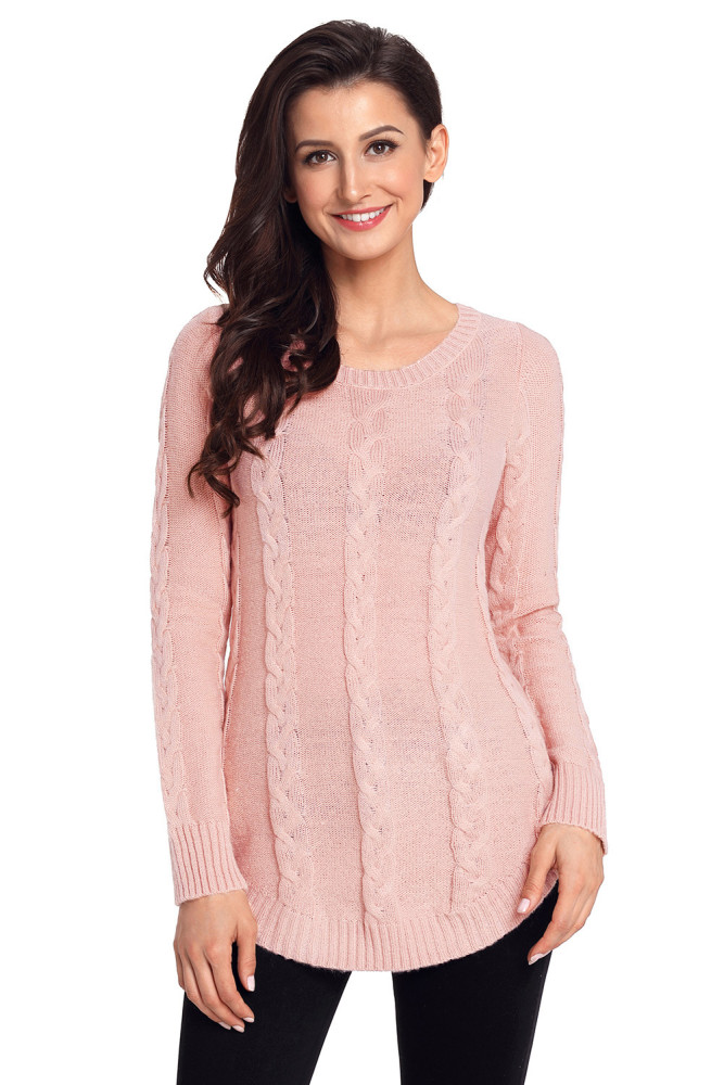 Pink Cable Knit Fall Winter Sweater