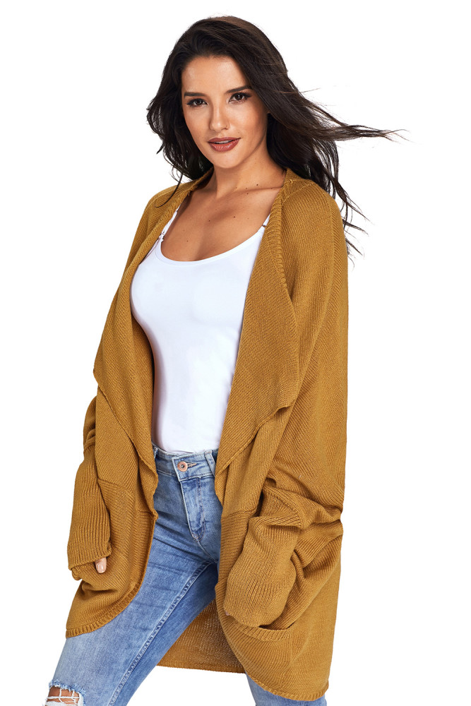 Mustard Dolman Sleeve Knit Cardigan with Pocket