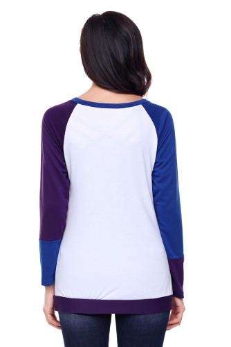 Purple Blue Splice White Long Sleeve Top