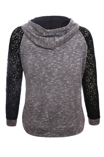 Black Lace Accent Kangaroo Pocket Hoodie