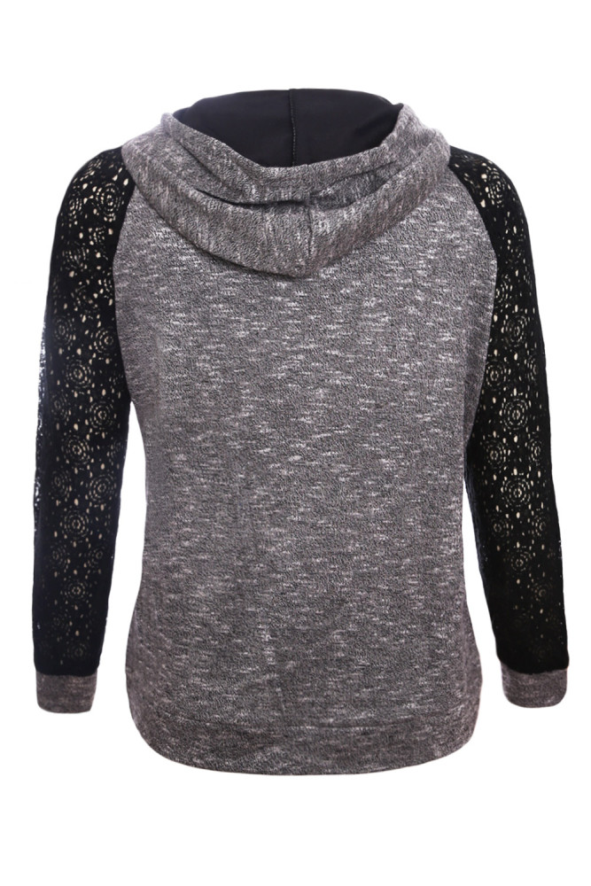 Black Lace Accent Kangaroo Pocket Hoodie
