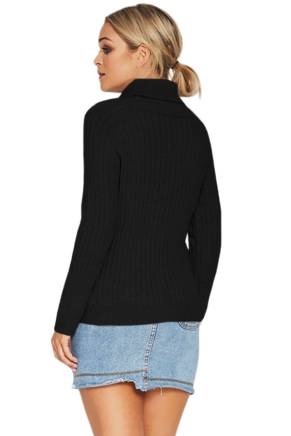 Black Long Sleeve Turtleneck Braided Sweater