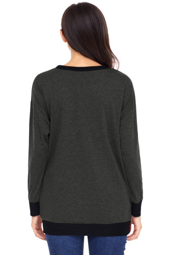 Charcoal Raglan Sleeve Patch Elbow Sweatshirt Top
