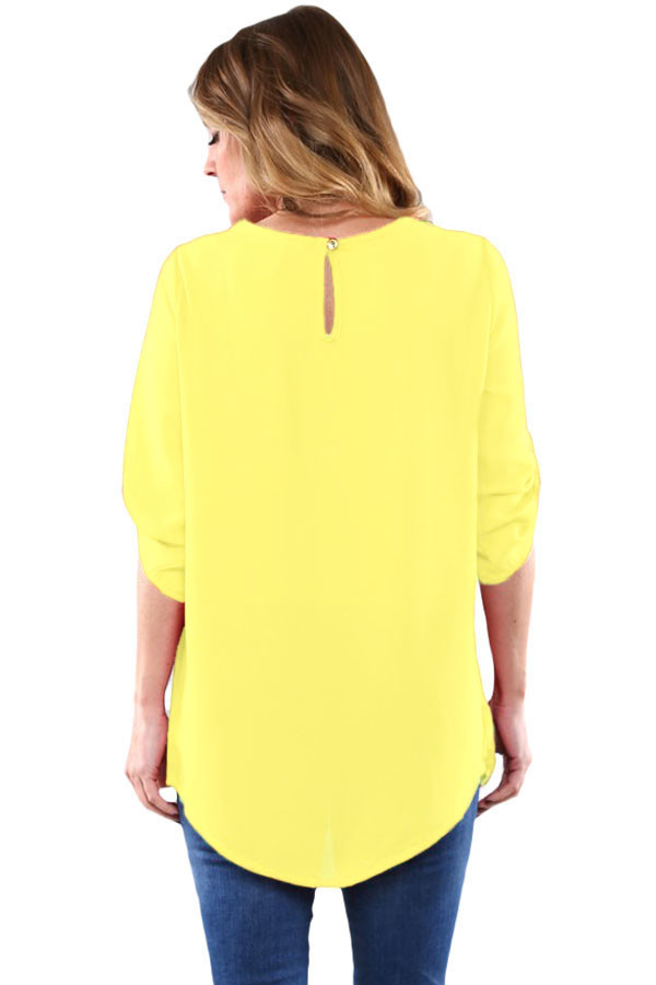 Yellow Ruched Detail Pin up Sleeve Front Blouse