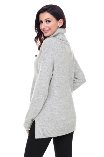 Gray Causal Knit High Neck Loose Sweater