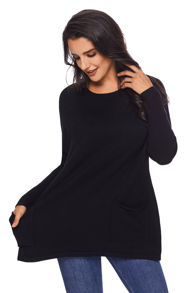 Black Oversize Fit Pocket Sweater Tunic