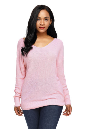 Pink Knit Sweater with Twist Back Detail