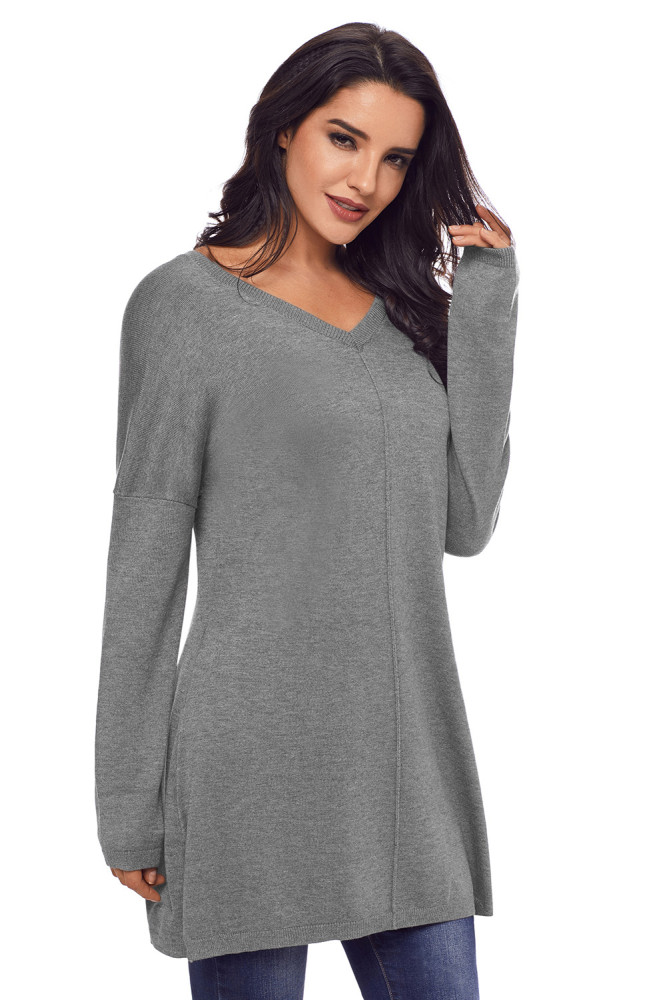 Gray Soft V Neck Sweater