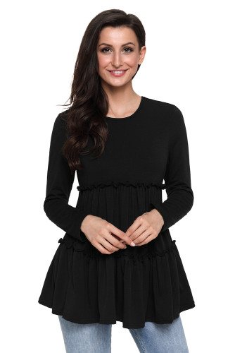 Black Long Sleeve Layered Babydoll Tunic
