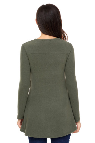 Olive Button Side Long Sleeve Swingy Tunic