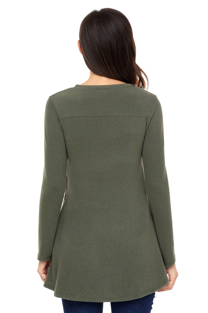 Olive Button Side Long Sleeve Swingy Tunic