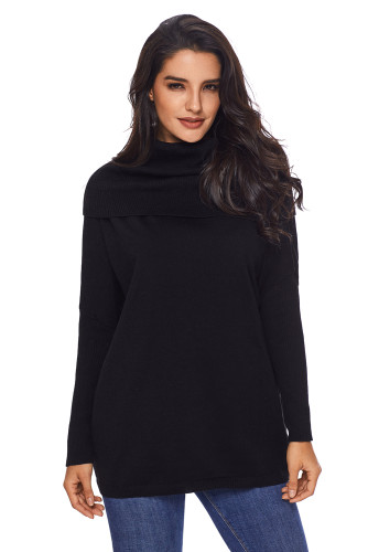 Black Cozy Cowl Neck Long Sleeve Sweater