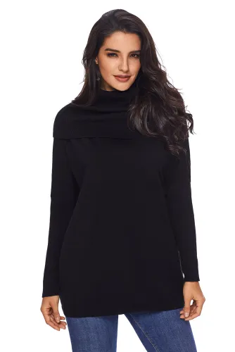 Black Cozy Cowl Neck Long Sleeve Sweater