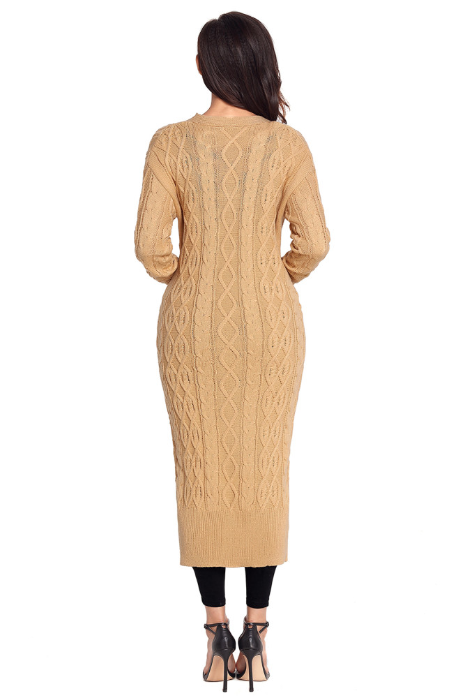 Khaki Cable Knit Long Cardigan